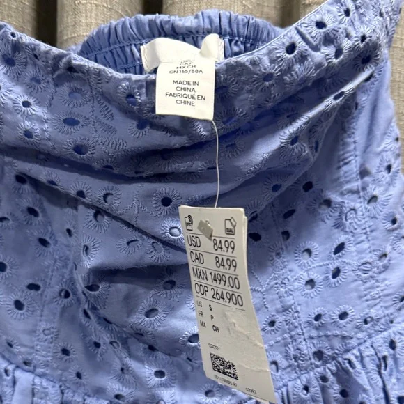 H&M Strapless Babydoll Midi Eyelet Dress in Soft Blue NWT S - Picture 4 of 9
